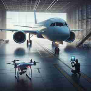 Avión estacionado junto a un dron en relación a la normativa EASA part 145