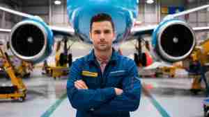 técnico de mantenimiento delante de un avión